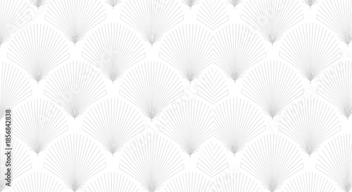 An elegant and sophisticated Art Deco seamless pattern featuring delicate silver fan shapes, creating a luxurious and geometric background design.
