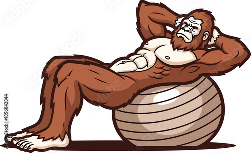 Gorilla Ab Crunch Stability Ball Fitness Illustration