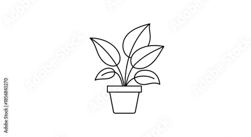 A clean and simple line art illustration of a leafy houseplant in a small pot, conveying a sense of home decor and nature.