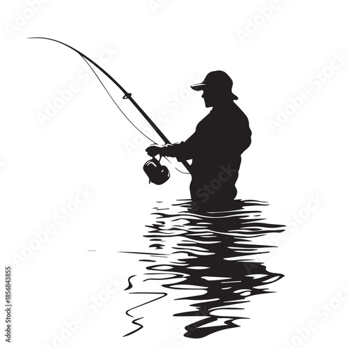 silhouette of a man fishing