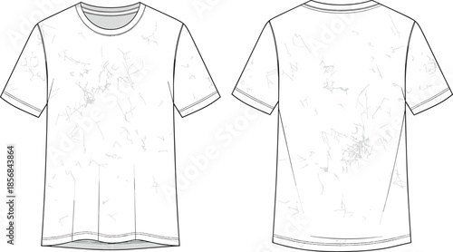 Men short sleeve t shirt front and back view, apparel cad drawing flat vector illustration, fashion technical clothing design