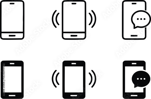 Phone icon set. Contact us symbol. Telephone call sign. Cell phone, ringing phone, Vector illustration.