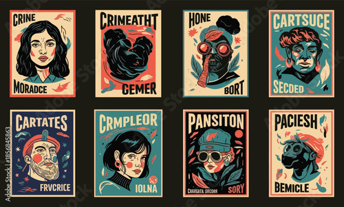 Vintage Illustration Set of Human Vices and Sins.