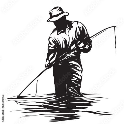 silhouette of a fisherman