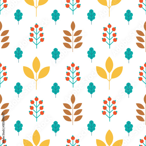 Seamless pattern with leaves and berries on a white background. Fabric, textile, bed linen, wrapping paper