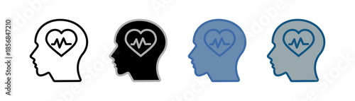 
Mental health icon set multiple style collection with head, heart and heartbeat design