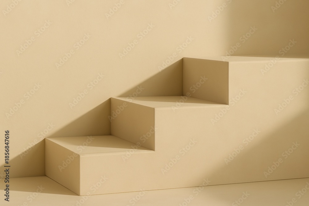 Fototapeta premium Minimal Beige Podium Background with Stair Display and Soft Light