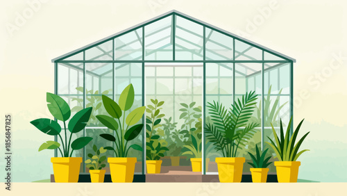 Greenhouse with potted plants