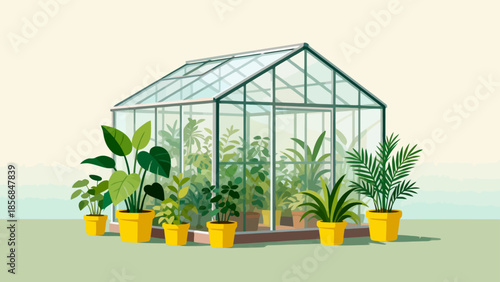 Greenhouse with potted plants