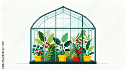 Greenhouse with potted plants