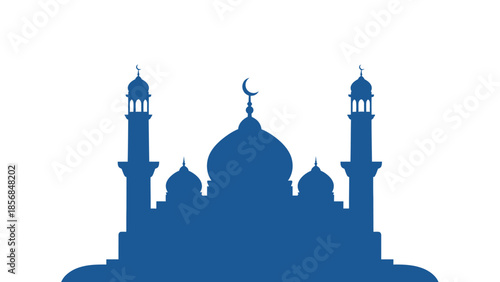 Iconic Silhouette of a Blue Mosque, Symbolizing Islamic Architecture and Ramadan Celebrations
