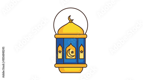 Elegant Ramadhan lantern vector illustration featuring traditional crescent moon and star motifs, perfect for Islamic festive greetings and cultural decorations
