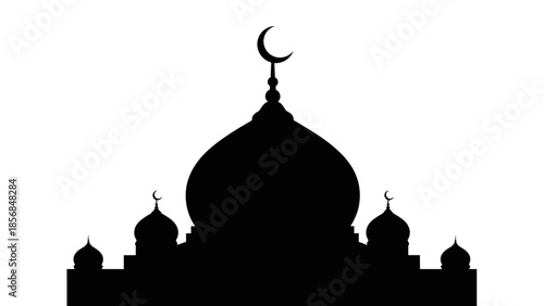 Ramadhan Crescent Moon Symbolizing Islamic Faith and Cultural Heritage on Mosque Silhouette