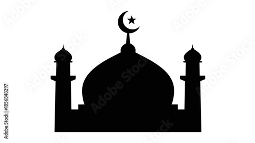 Ramadhan icon, Silhouette of a mosque with dome and minarets, symbol of Islamic faith and culture