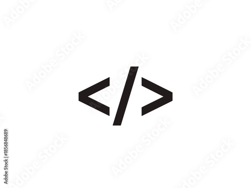 Black code icon with angle brackets and a forward slash on a white background.