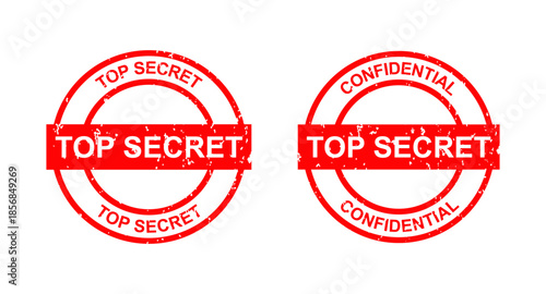 Top Secret and Confidential Red Stamp Icons with Distressed Texture for Security and Privacy Themes