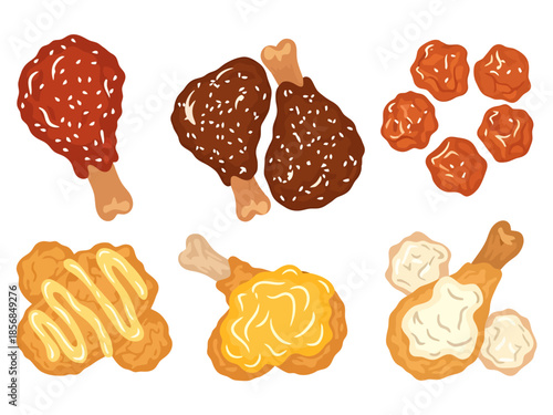 Assortment of Crispy Chicken Pieces with Sauces and Seasonings