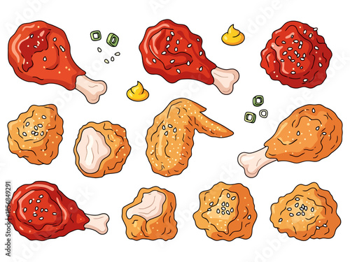 Crispy Fried Chicken Pieces Assortment With Condiments and Seasoning