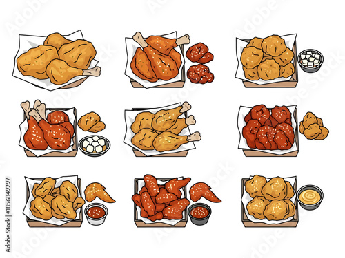 Variety of Fried Chicken Bites and Pieces Decorated Food Presentation