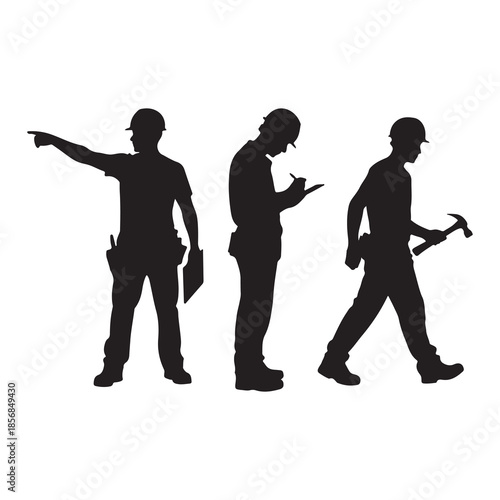 Construction Worker Icons – Silhouettes with Tools, Hard Hats, Clipboards, Labor & Site Roles
