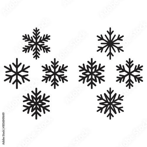 Snowflake Icons Set – Winter Silhouettes, Frost, Ice, Seasonal Symbols, Symmetry Designs