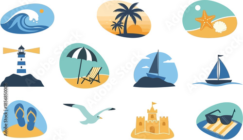icons about the sea and beaches