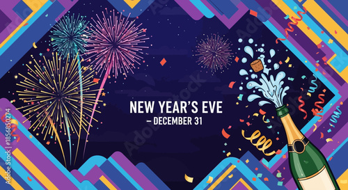 New Year's Eve Celebration with Fireworks and Champagne Pop