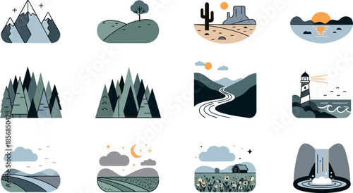 icons about natural scenery and mountains