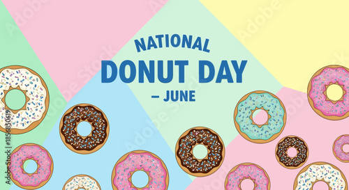 National Donut Day June Celebration - Sweet Baked Goods with Colorful Frosting