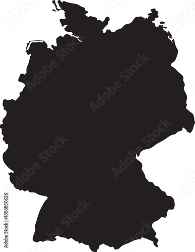 Vector illustration of a black silhouette map of Germany, France, and Austria with highlighted country shapes isolated on a white background representing European geography and land outlines