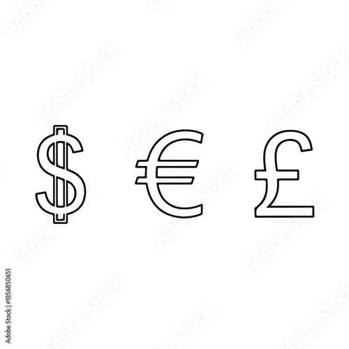Currency symbols isolated on transparent background