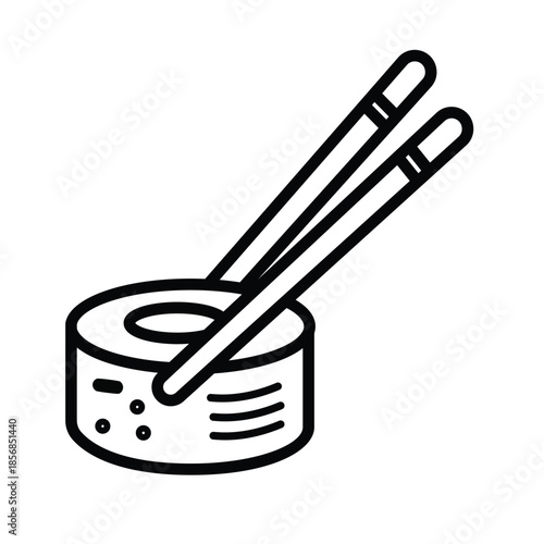A simple illustration of chopsticks resting on a sushi roll