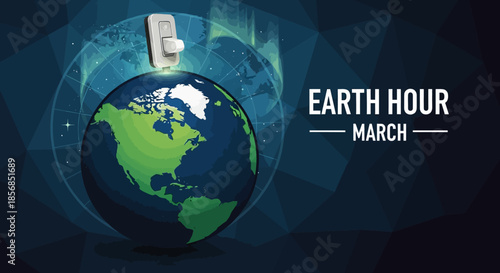 Earth Hour concept: Light switch above planet Earth, raising awareness for energy saving and environmental protection.
