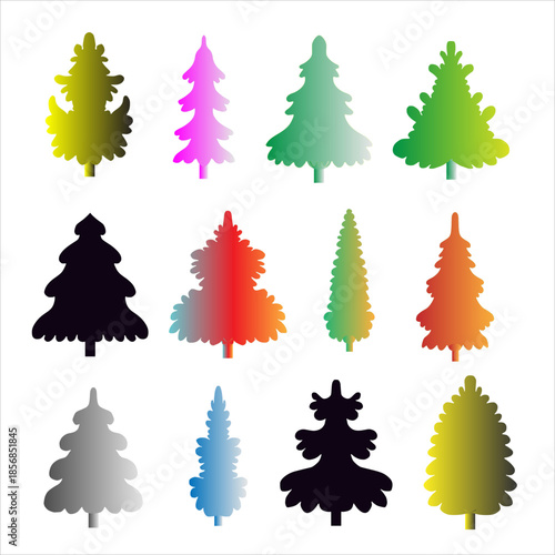 Set of vector Christmas trees with green fir and pine holiday decorations for a winter forest celebration design illustration