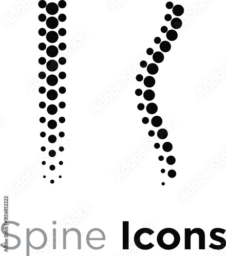 Minimalist dotted spine icons featuring straight and curved human spinal column illustrations for medical and healthcare design.