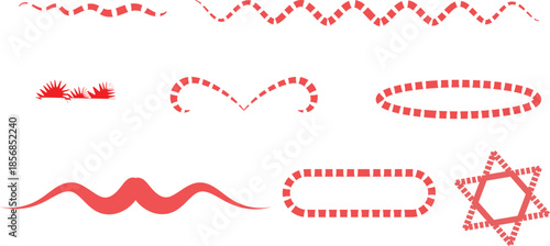 Diverse red line art and geometric shapes for creative graphic design projects