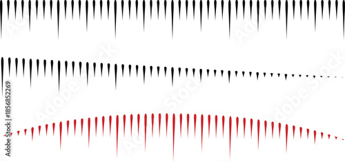 Abstract sharp spiky border elements in black and red tones against a clean white background