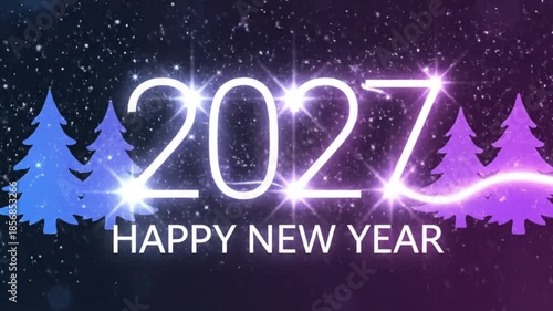 Happy New Year 2027 in 4K | Sparkling Text & Festive Trees