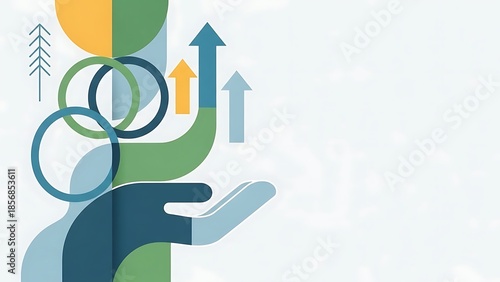 Hand holding upward arrows and circles