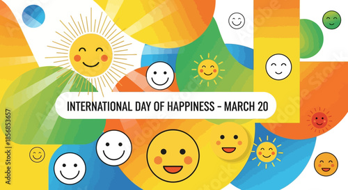 International Day of Happiness March 20: Smiling Sun and Smiley Faces Celebration