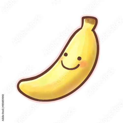 Watercolor Cute Smiling Banana Character Illustration for Kids, Isolated, Copy Space
