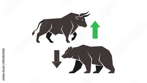Minimal flat vector icon set representing bull and bear market trends