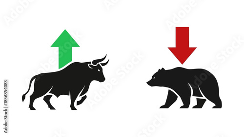 Minimal flat vector icon set representing bull and bear market trends