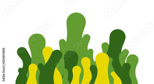 Abstract organic shapes, green and yellow, minimalist background, nature concept.