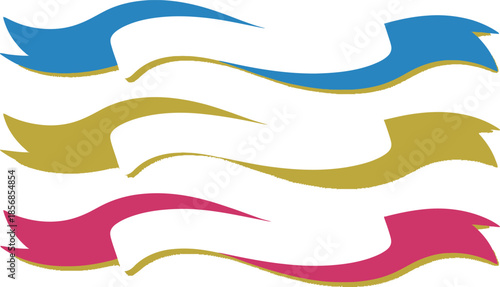 Colorful Ribbon Banners in Modern Minimalist Style with Bright Vibrant Colors on White Background for Web Design