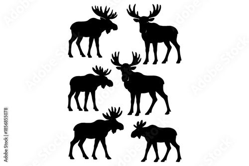 set of Moose silhouettes,
Moose Silhouettes – Black Vector Wildlife Illustrations