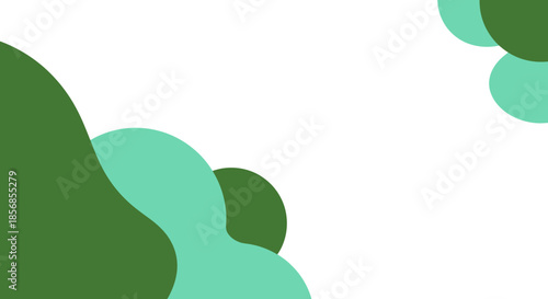 Abstract Organic Shapes Background, Green and Teal Waves, Minimalist Design, Copy Space