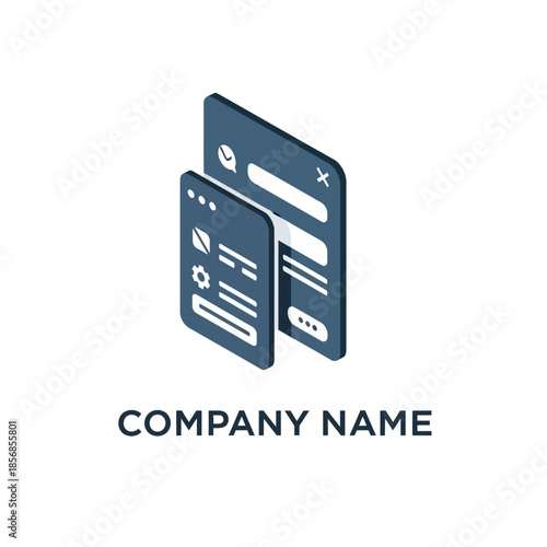 Isometric mobile app interface logo template.