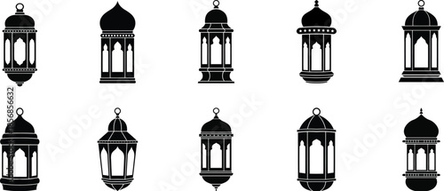 Silhouette of hanging lanterns vector design