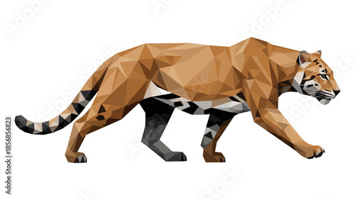 Polygonal tiger art: geometric low poly design in walking pose